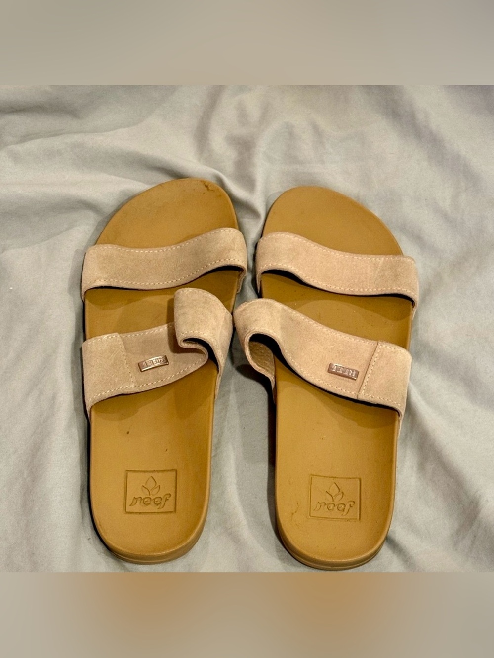 Reef Women’s Tan Suede Double-Strap Slide Sandals